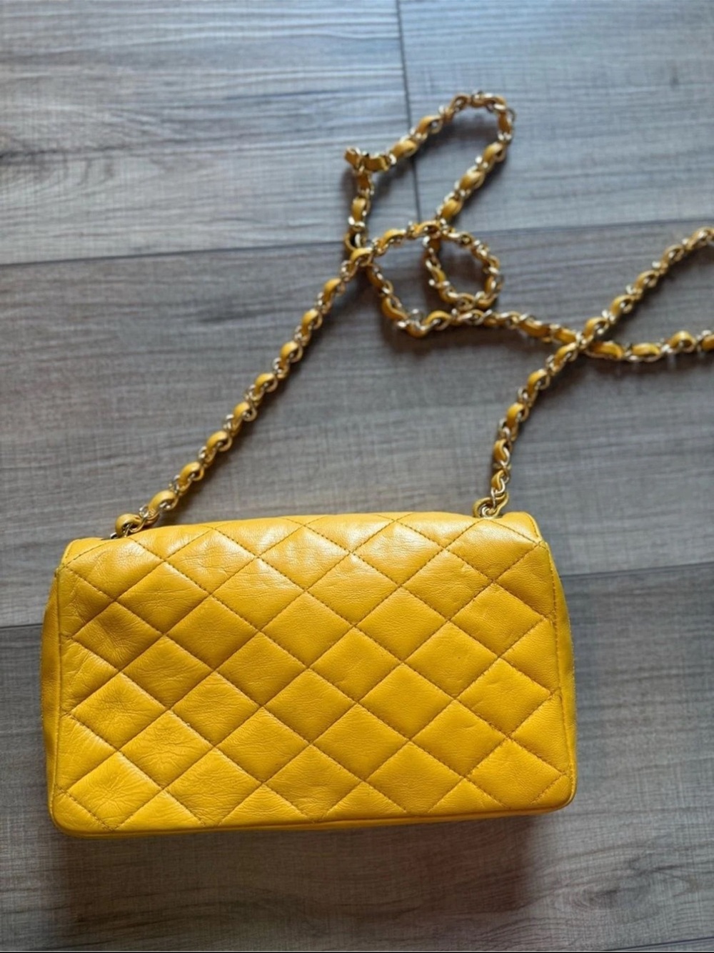 CHANEL Medium Yellow Quilted Leather Classic Double Flap Bag with Gold Chain - Picture 8 of 14